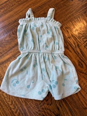 Kids Aqua Terry Romper with Cherry Print